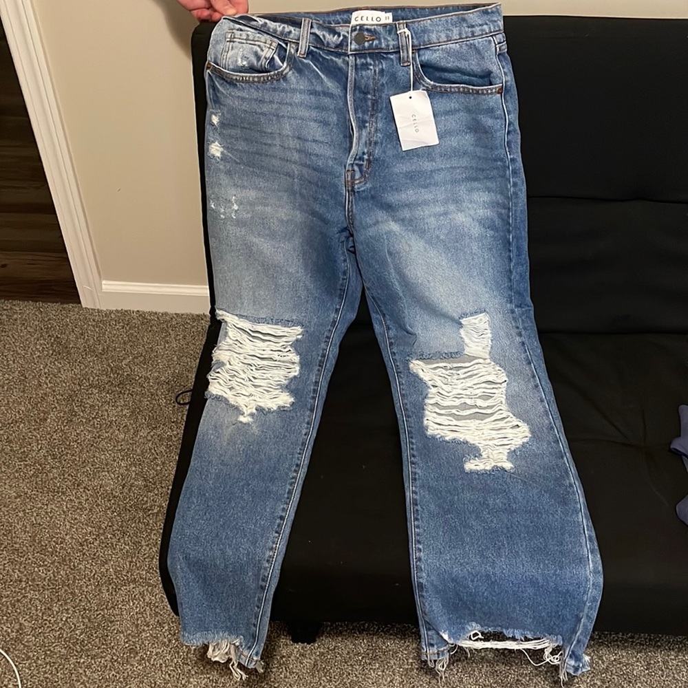 LANSING HIGH RISE CELLO DISTRESSED DAD JEANS (MEDIUM DENIM) SIZE MEDIUM